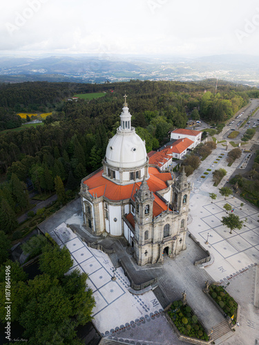 Wallpaper Mural Aerial view of the Bom Jesus do Monte sanctuary with its iconic staircase cascading down the hillside amidst a forest, Braga, Braga, Portugal. Torontodigital.ca