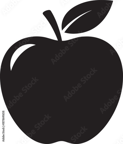 Apple Fruit Silhouette Vector Icon – Flat Black Minimal Food Illustration Isolated on White