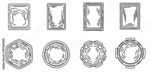 A collection of various geometric shapes in outline vector style, suitable for graphic design and creative projects