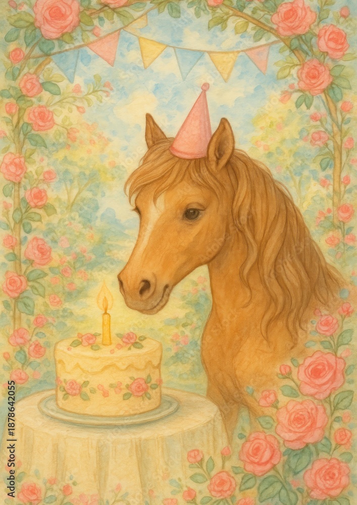 Obraz premium Whimsical horse birthday celebration.