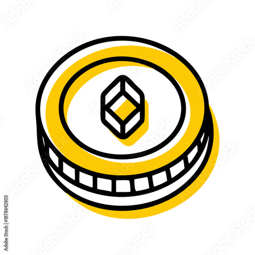 Bright bitcoin style cryptocurrency coin on a simple surface with a solid background and clear design showing digital currency features