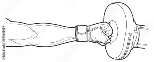 A hand wearing a boxing glove making a punch in a clean outline vector style, ideal for sports and fitness branding