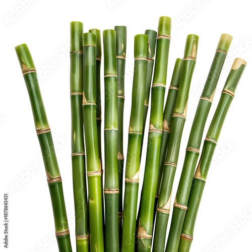 Fresh Green Bamboo Sticks Arranged Together for Decoration or Craft Projects