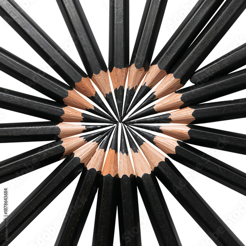 Arrangement of Black Pencils in a Circle With Sharpened Ends Facing Outward