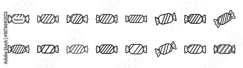 Set of 16  candy sweet outline food icons related. Editable stroke icons collection