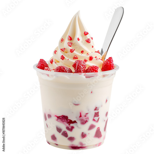 Soft Serve Dessert in a Cup With Berry Swirls Enjoyed on a Warm Day