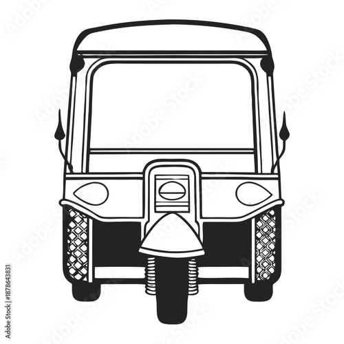 Auto Rickshaw Tuk Tuk Three Wheeler Front View Vector Icon Line Art
