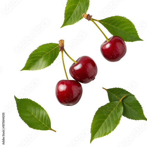 Cherries on a Branch With Green Leaves Ready for Harvest in Summer Season