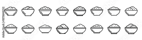 Set of 16  curry bowl outline food icons related. Editable stroke icons collection