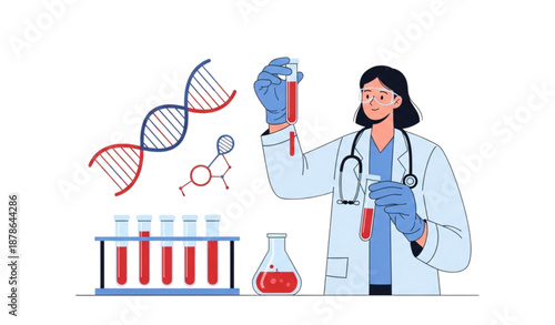 Canvas-taulu Medical laboratory blood testing and DNA analysis flat vector illustration