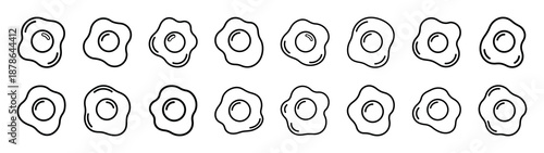 Set of 16  fried egg outline food icons related. Editable stroke icons collection