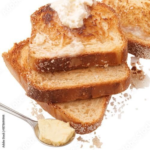 Freshly Toasted Bread With Butter Served With a Spoon on a White Background i...
