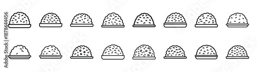 Set of 16  fried rice outline food icons related. Editable stroke icons collection