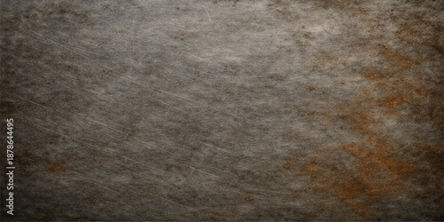 A dark aged brown grunge backdrop features an old rusty metal surface with a dirty textured material pattern for a vintage wallpaper design