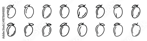 Set of 16  mango fruit outline food icons related. Editable stroke icons collection