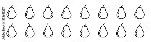 Set of 16  pear fruit outline food icons related. Editable stroke icons collection