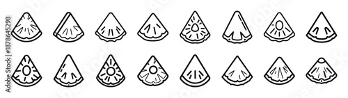 Set of 16  pineapple slice outline food icons related. Editable stroke icons collection