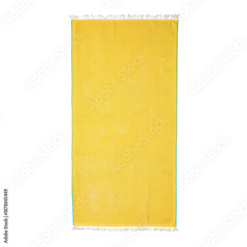 Bright Yellow Towel on a Flat Surface With White Fringes Visible at the Edges...