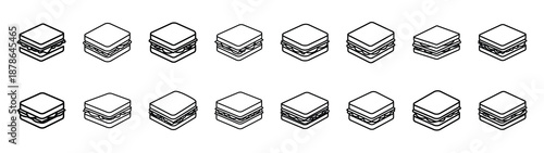 Set of 16  sandwich layers outline food icons related. Editable stroke icons collection
