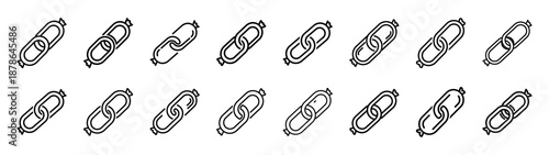 Set of 16  sausage link outline food icons related. Editable stroke icons collection