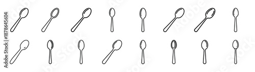 Set of 16  spoon utensil outline food icons related. Editable stroke icons collection