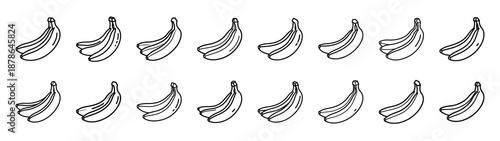 Set of 16  banana bunch outline food icons related. Editable stroke icons collection