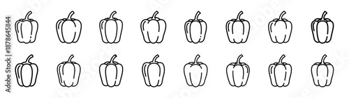 Set of 16  bell pepper outline food icons related. Editable stroke icons collection