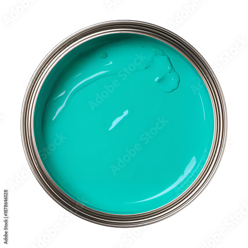 Bright Turquoise Paint in a Can Ready for Use on a Craft or Home Project
