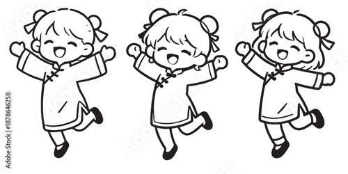 Cute Chinese girl  Chinese new year coloring pages coloring book logo icon vector illustration lunar new year 