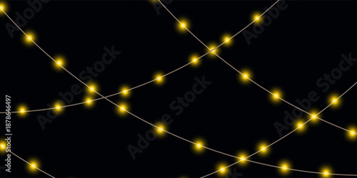 Christmas lights isolated on transparent background for cards, banners, posters, web design. Set of golden xmas glowing garland Led neon lamp Vector illustration