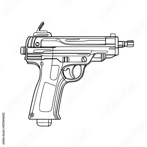Intricate Line Art Handgun | Clean, isolated vector art for creative projects.
