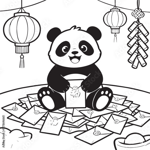 panda bear cub Chinese new year coloring pages coloring book logo icon vector illustration