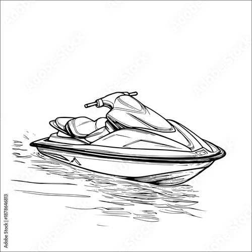 Elegant Glide: Minimalist Line Art Jet Ski | Clean, isolated vector art for creative projects.