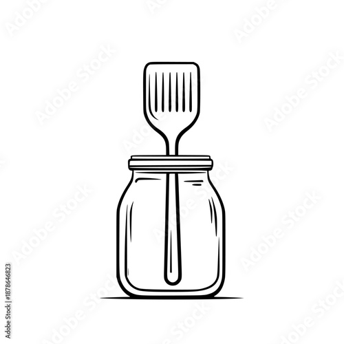 Elegant Spatula Jar: Simple, Minimalist Line Art | Clean, isolated vector art for creative projects.