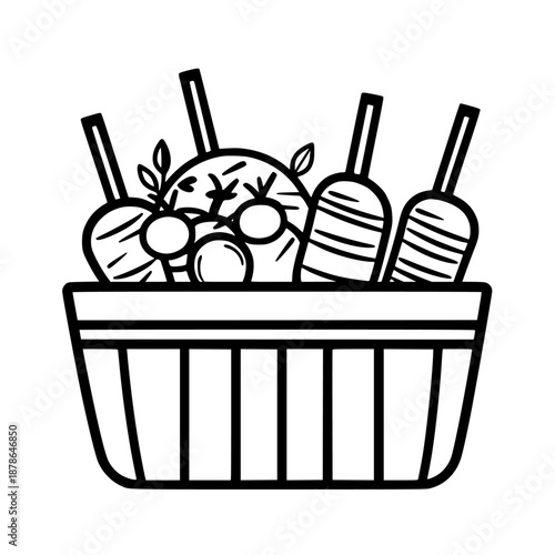 Melodic Delight: Line Art Tribute Kabob Basket | Clean, isolated vector art for creative projects.