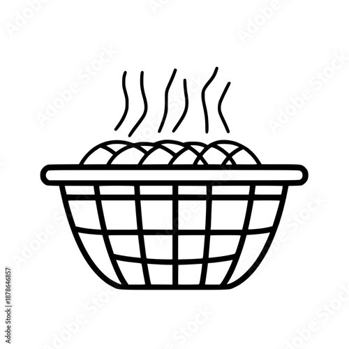 simple illustration steaming hot bread basket | Clean, isolated vector art for creative projects.