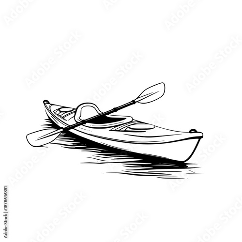 Serene Solitude: Kayak's Journey Calm Lake | Clean, isolated vector art for creative projects.