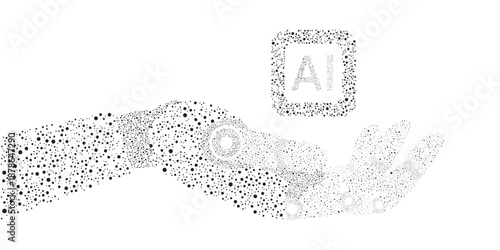 Robot hand holding processor. Technology, machine learning, neural network, Artificial Intelligence, AI. Vector illustration