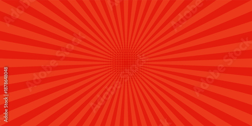 Background for cartoon comics made of red radial rays. A pop art style template for text about superheroes in comics. Vector illustration.