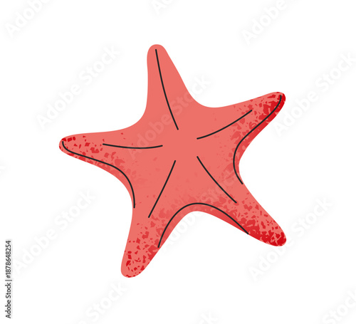Pink star fish icon. Tropical starfish is underwater. Exotic animal of the ocean is swimming undersea. Sea life. Creature of coral reef, seabed. Flat isolated vector illustration on white background