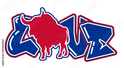 Love - royal blue and red - football, sport vector graphics, hockey, for street art - graffiti lettering typography - art illustration - multicolor - writen Word -