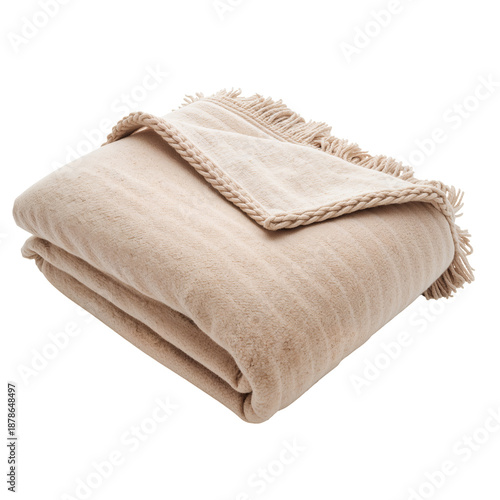 Soft Blanket Folded With Tassels on Display in a Cozy Indoor Setting