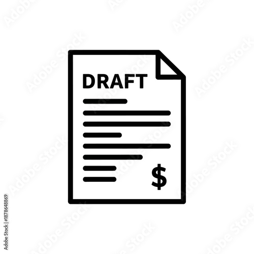 Business Document Icon with Draft Label and Financial Sign for Office and Work Concepts