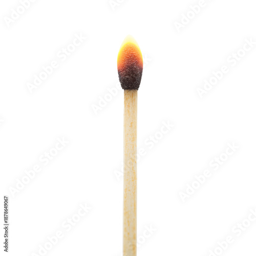 Close up of a Matchstick With a Flame Near the Tip and Burnt Wood Showing Det...