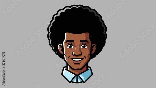 Cartoon illustration of a smiling young black man with an afro hairstyle.