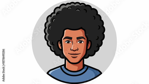 Cartoon illustration of a young man with an afro hairstyle.