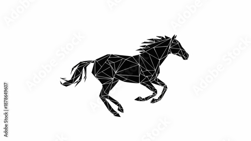 Geometric Black Horse Silhouette Running Abstract Art.