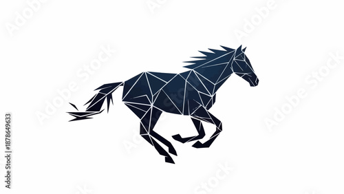 Geometric Dark Blue Horse Running Abstract Design.