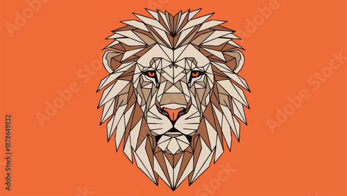 Geometric Lion Head Illustration with Orange Background.