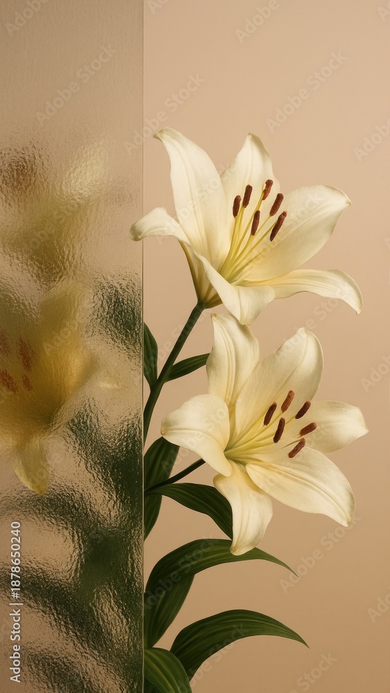 Obraz premium Elegant lilies with textured glass